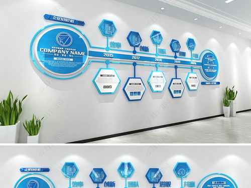 藍色科技感企業歷程文化墻設計方案